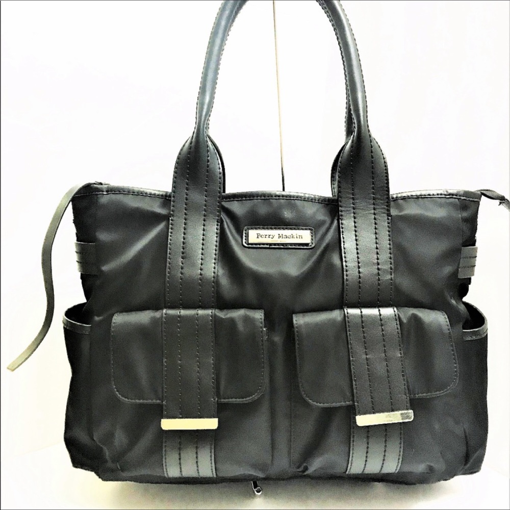Perry Mackin Black Nylon & Leather Lux Diaper Bag